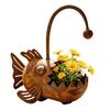 Rustic Iron Planter, Fish Shaped Design, Decorative Metal Flower Pot for Succulents Cactus Plants, Rustproof Garden Patio Porch Balcony Yard Lawn