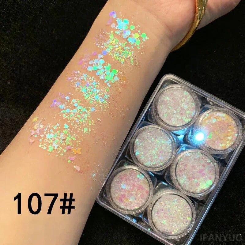 6-Farben-Pailletten-Gel-Creme-Lidschatten-Palette Glitzer-Diamant-Augen-Make-up-Haar-Körper-Gesichts-Glitzer-Gel-Kunst-Flash-Lose-Pailletten-Creme