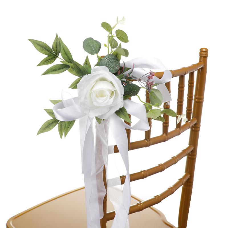 Wedding Chair Artificial Flowers Party Decor Aisle Pew Flowers Ornament Outdoor Wedding Chair Back Flowers Decorative Flowers