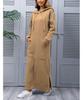 Herbst und Winter neue lockere Strick-Kapuzen-Langkleid Fleece-Pullover Freizeit-Modekleid große Tasche Rock
