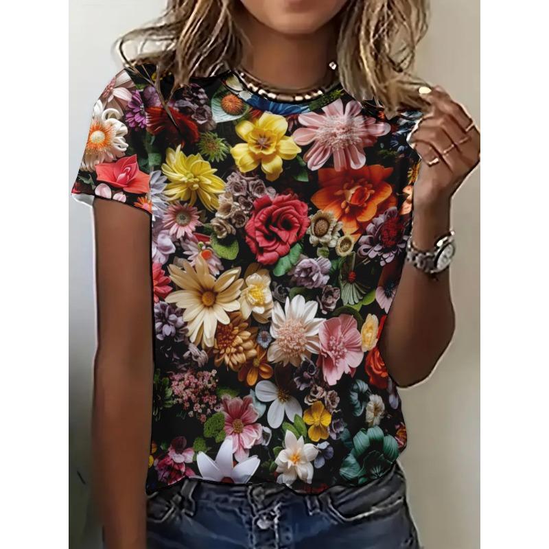 Vintage Flower Floral 3D Print Women T-shirts Summer  Streetwear Casual Y2k Short Sleeve T Shirt O-neck Tees Tops Clothing