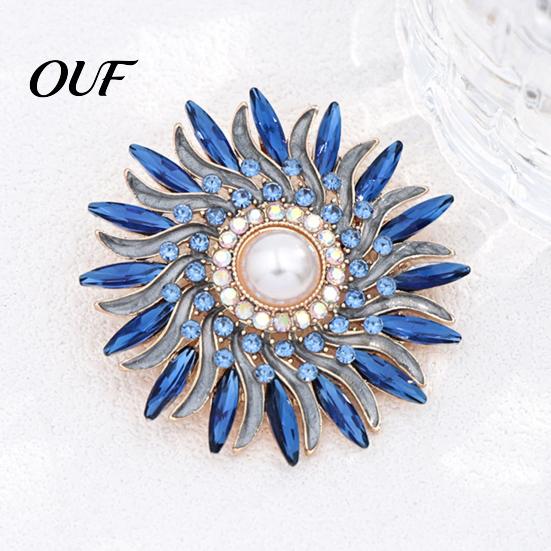 Parties Floral Pin Retro Rhinestone Sunflower Brooch Pin, Lapel with Faux Women Pearl, Metal Flower Badge for Women, Clothing Accessories Decorative