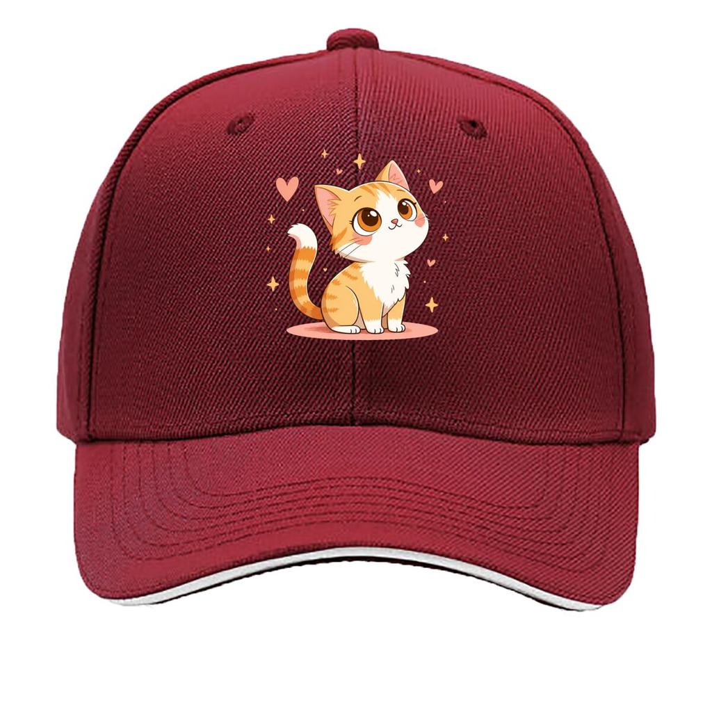 Cute Orange White Kitten Heart Stars Cartoon Sandwich Baseball Cap Unisex Women Sun Cap Outdoor Workouts Hat