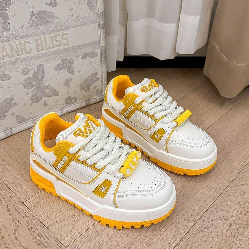 Lace-up big head bread shoes spring new thick-soled muffin small fat Ding casual board shoes small white sports shoes