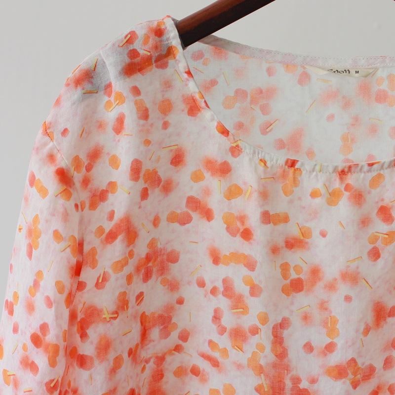 Johnature Dámská trička s květinovým potiskem Vintage O-výstřih Sedmirukávové Letní Vysoce kvalitní Volná Dámská Ležérní Měkká Trička