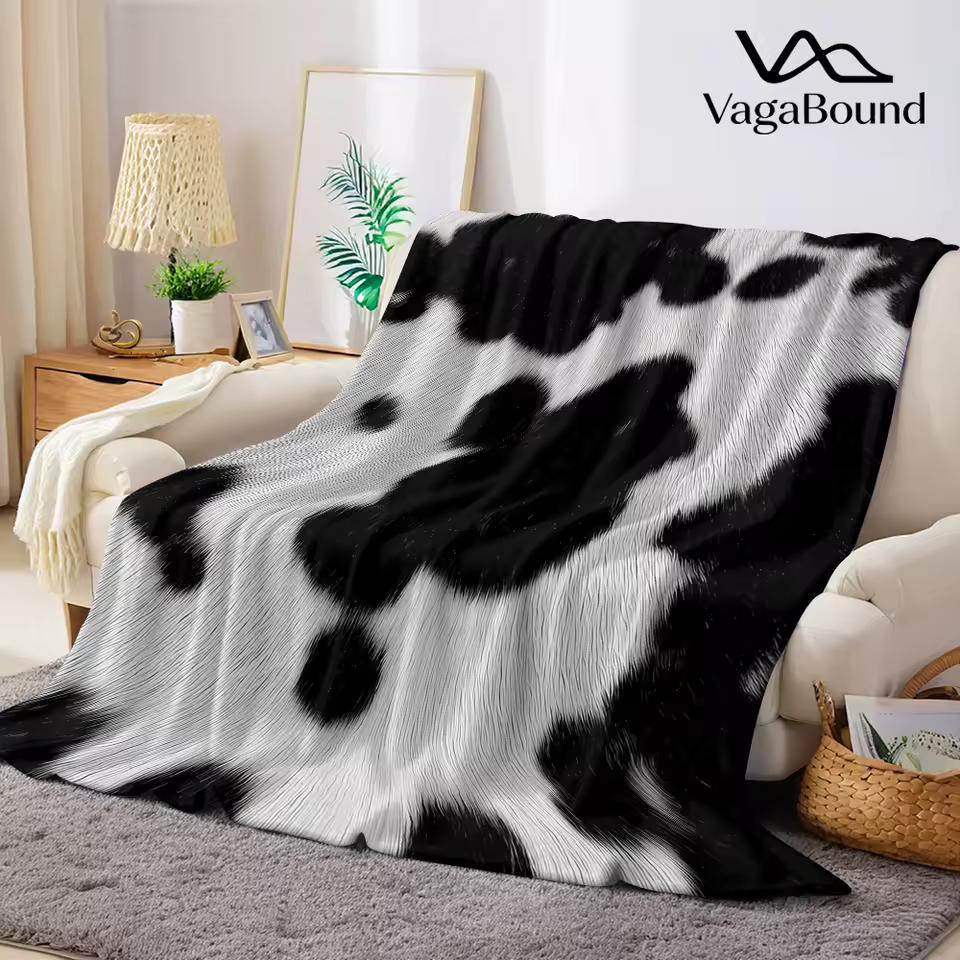 Kuhfellmuster Flanelldecke Warm Weich Halloween Weihnachten Sofa Warm Gemütlich Dekoratives Dekor Geschenk für Alle Jahreszeiten