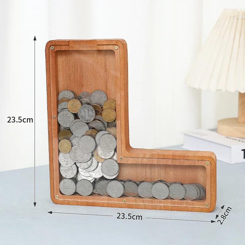 23cm Large Size Twenty-six Letter Piggy Bank Wooden Coin Money Saving Box Jar Coin Storage Box Desktop Ornament Home Decor Craft