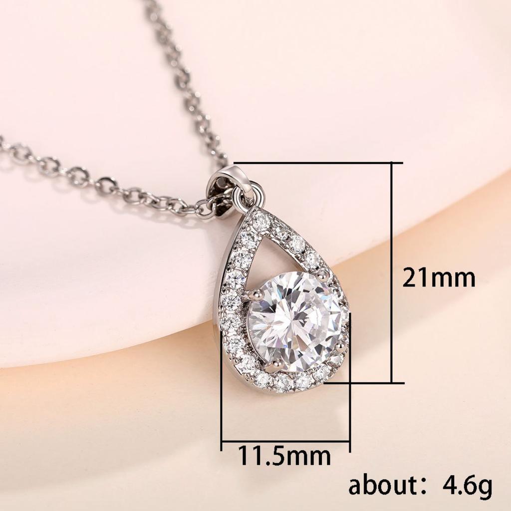 Teardrop Halo Pendant Necklace Brilliant Round Center Stone Elegant Sparkling Jewelry for Women