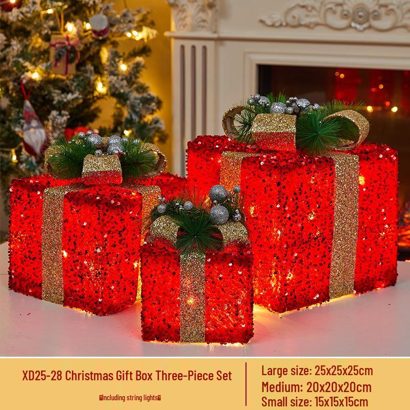 Luminous Wrought Iron Christmas Gift Box Decoration Set with Lights