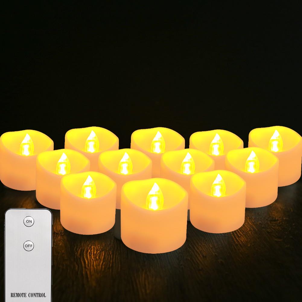 

Flameless Flickering LED Tea Lights with Remote Control 200+Hour Electronic Candles for Votive Wedding Christmas Halloween Decor 12 PC