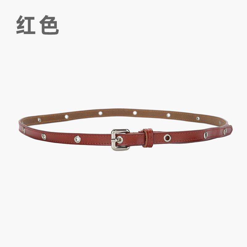 New cowhide women's belt personalized fashion gas eye rivet decorative belt women's fashion dress thin belt tide
