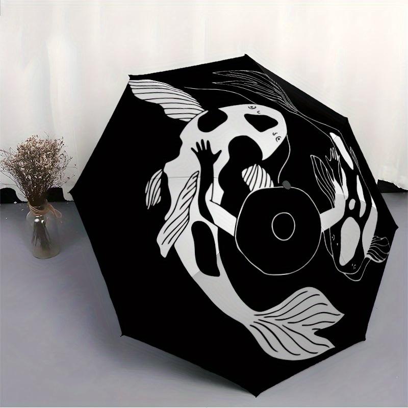 1pc Koi Fish Yin Yang Automatic Open/Close Umbrella, Umbrella with cartoon Design, Portable Compact Umbrella for Men & Women, Good Holiday G