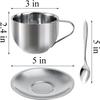 4 Pack Stainless Steel Coffee Cup Set, 6 Oz Coffee Mugs with Spoon and Saucer, Double Walled Espresso Cups Mugs for Coffee, Latte,Tea, Milk