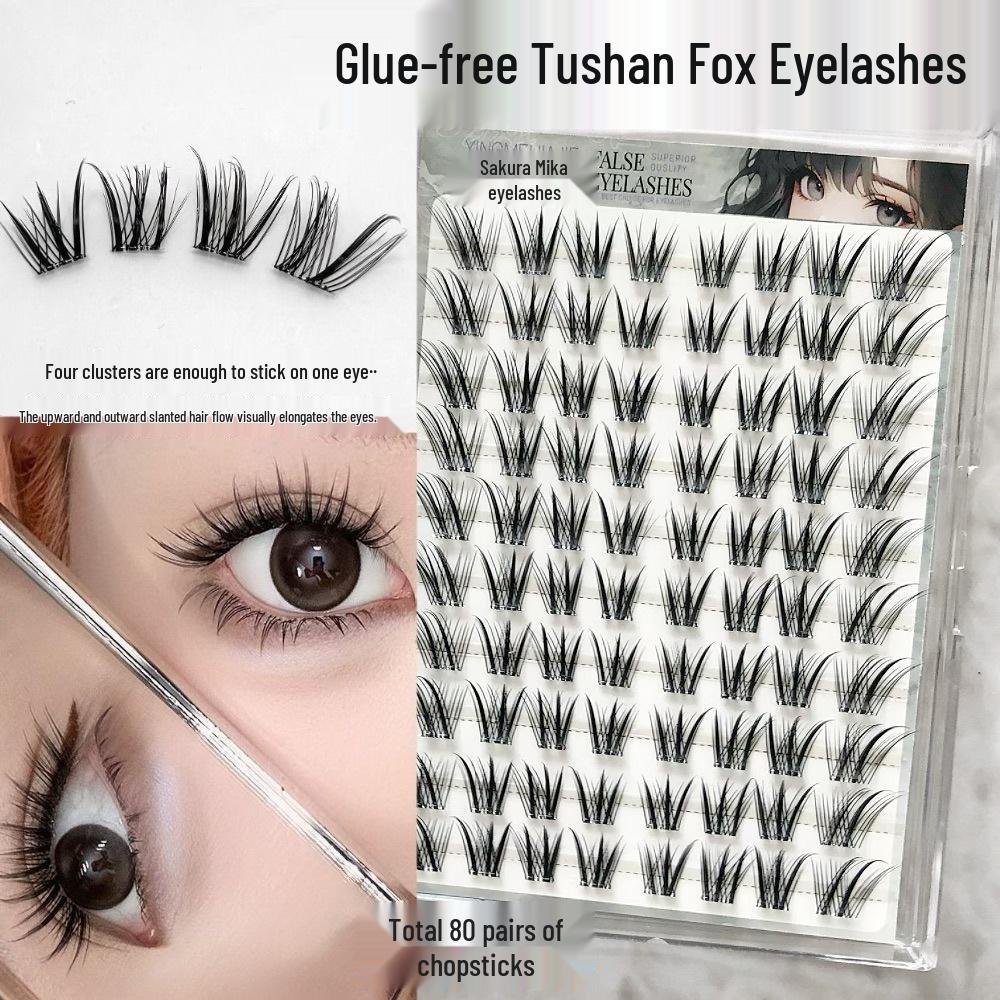 Natural Fox Style Comic False Eyelashes - Glue-Free, Large Capacity, Slanted Fly Design