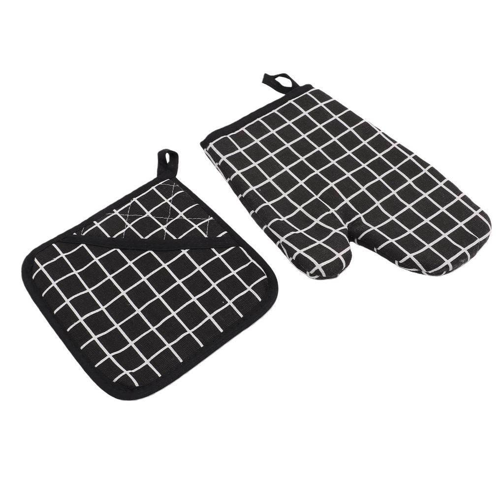 Oven Mitt Pot Holder Set Anti Scald Heat Proof Thickened Cotton Oven Mitten with Hot Pad for Kitchen Baking