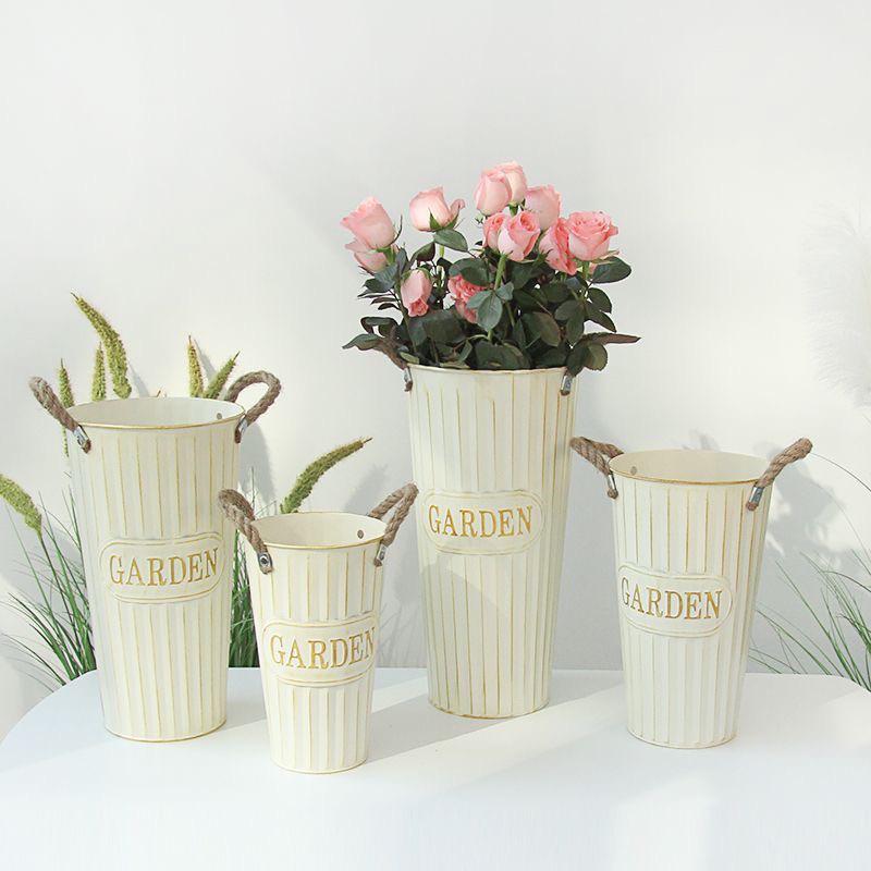 Creative Tin Flower Pot: Dried & Fresh Flower Arrangement Vase for Home or Flower Shop Use
