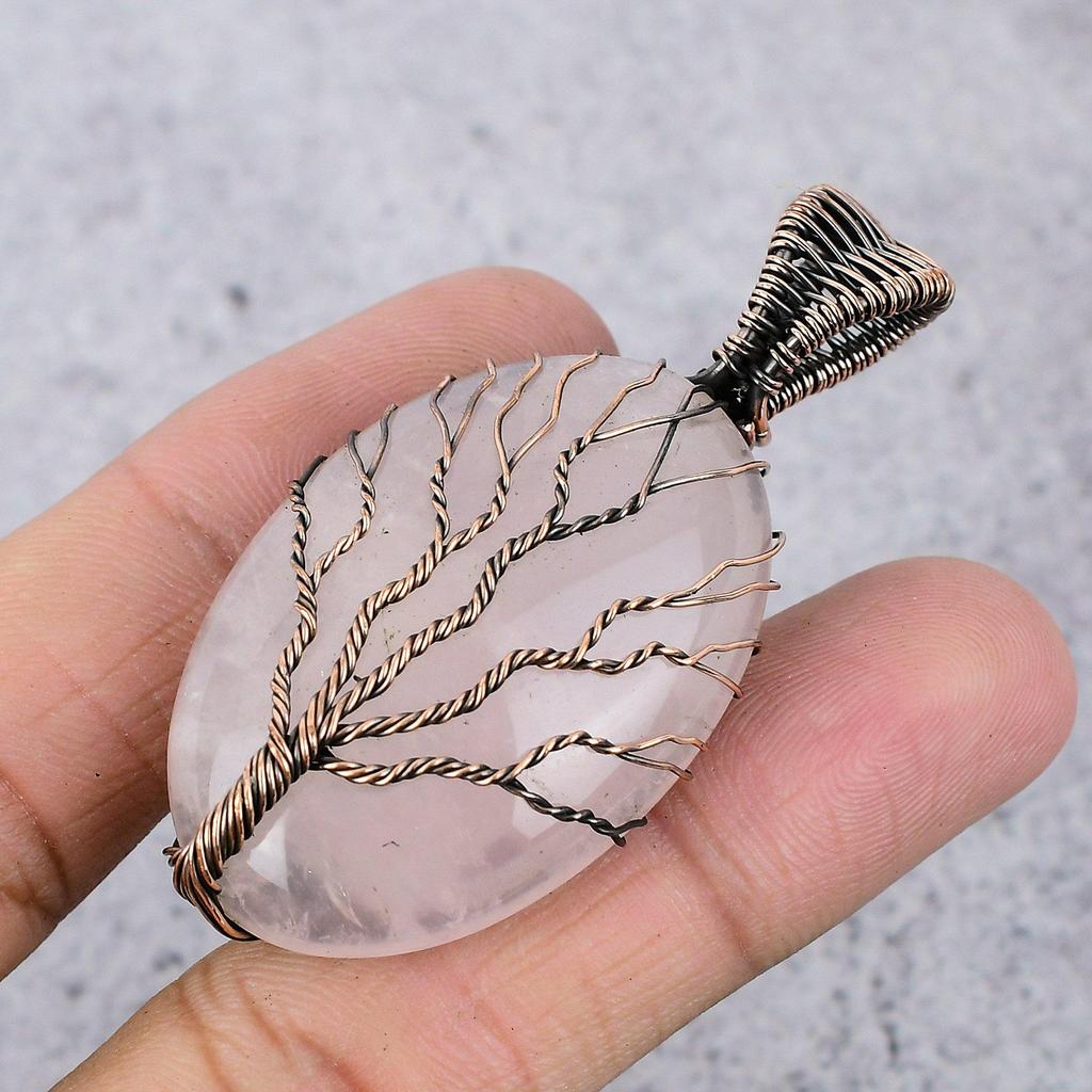 Rose Quartz Jewelry, 999 Copper Wire Wrapped Pendant Handmade Gemstone Jewelry, Gifts For Wife Brand New Pendant