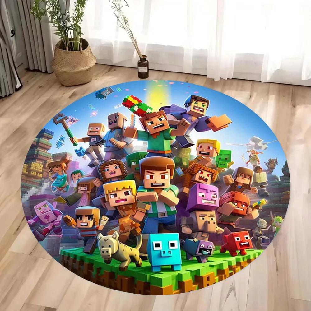 MINISO M-MINE 3D Sandbox Games Round Carpet for Living Room Sofa Coffee Table Bedroom Area Rug Kitchen Kid Room Nonslip FloorMat