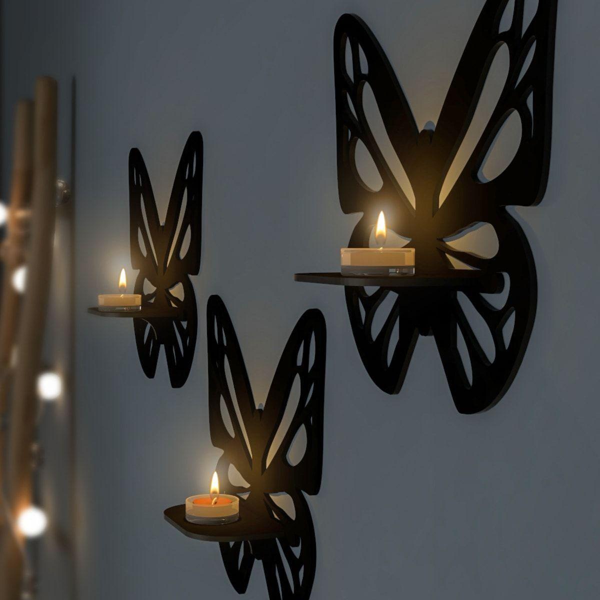 

Деревянные 3 шт. настенная полка с бабочкой, черный аксессуар, подсвечник, настенное украшение и орнамент