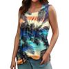 Women's Summer Casual Pleated Square Neck Sleeveless Tank Top Printed T-Shirt