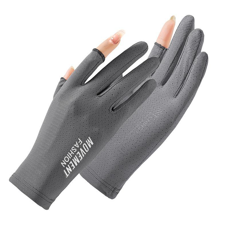 Women's sunscreen gloves summer outdoor cycling sports driving thin ice silk sunshade breathable two-finger fishing gloves