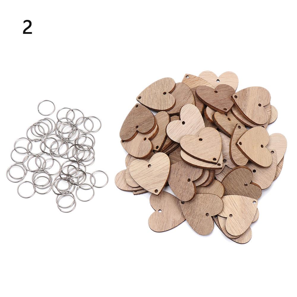 Crafts With Holes Ring Clips Star/Heart/Round Shape Wooden Circle Discs Tags Hanging Label Plaque Board Wood Slices