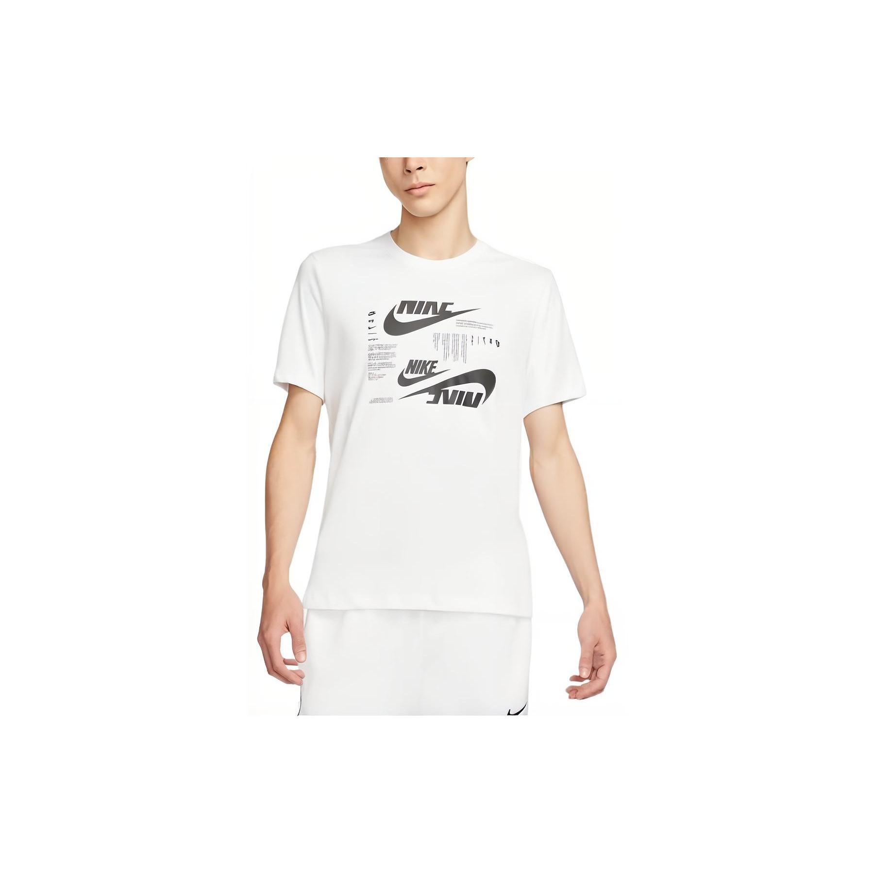 Men s Nike Logo Printing Round Neck Short Sleeve White T-Shirt DR7816-100 L