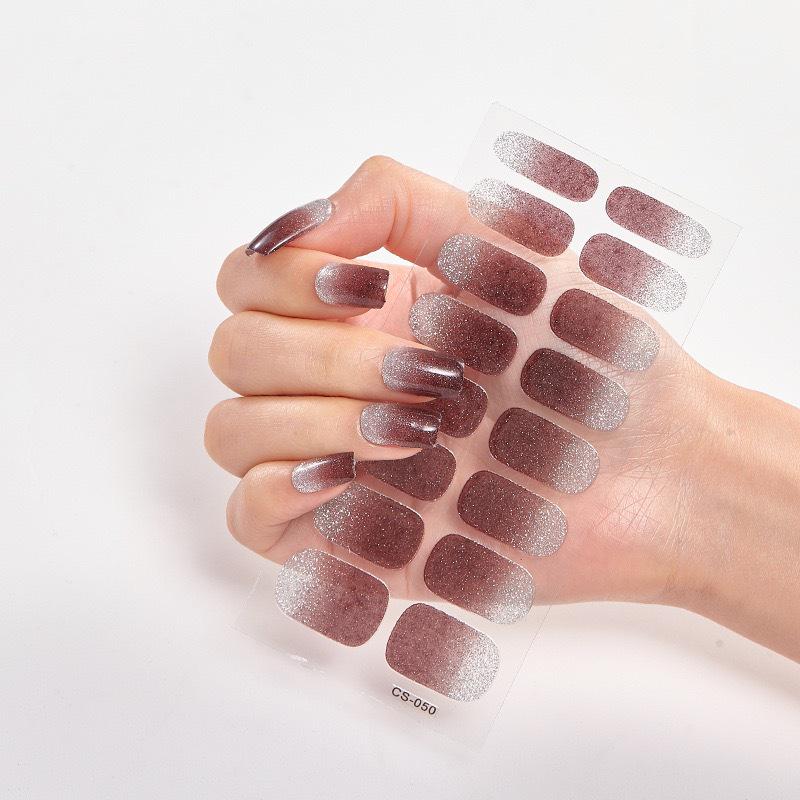 Trendy Waterproof No-Bake Gel Nail Art Stickers with Adhesive Backing