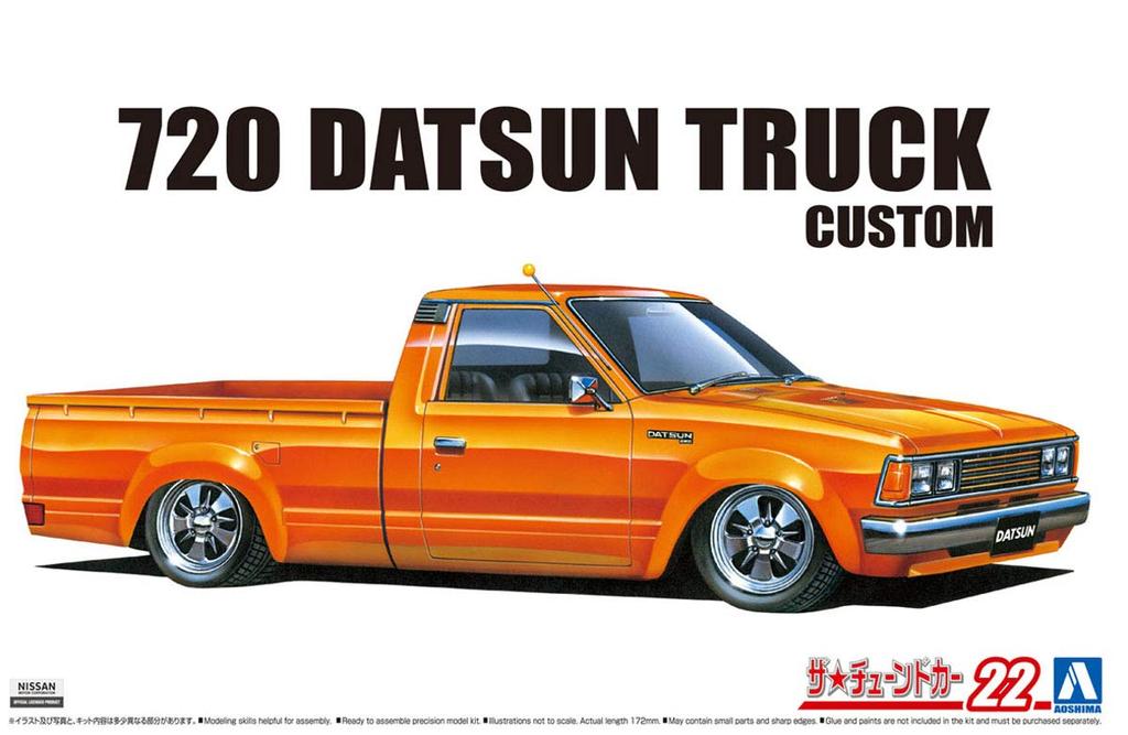 Plastikový model Aoshima Bunka Kyozaisha The Tuned Car Series Nissan 720 Datsun Truck Custom 1982 č. 22 v měřítku 1:24.