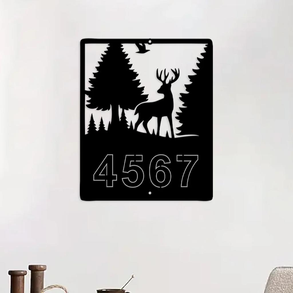 Metal Deer Address Sign, Personalized House Numbers, Rustic Cabin Decor, Entryway Wall Art, Metal Home Sign