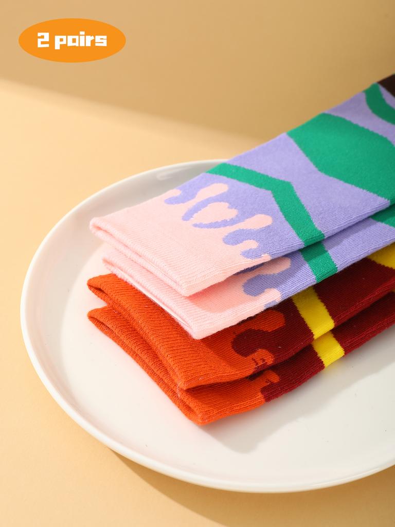 2 pair of mid-calf unisex socks in a sweet doughnut shape, a novel and creative fun holiday gift.