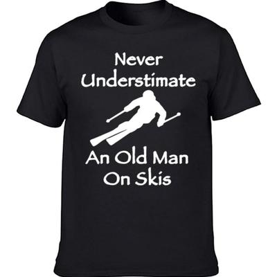 Never Underestimate An Old Man On Skis T Shirt Men Adventure SKI Casual Tshirt Gift for Snowboarder Love Snowboarding Tee