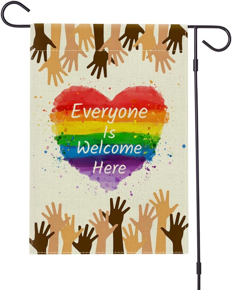 Everyone is Welcome Here Burlap Garden ags Double Sided Yard Outdoor Farmhouse Decor Pride Month Equality Diversity ag S SSL