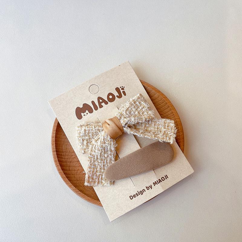 2pcs Coffee Plaid Embroidered Bow Hairpin Version of Children's Bangs Broken Hair BB Baby Headwear Girls Kids Hair Accessories