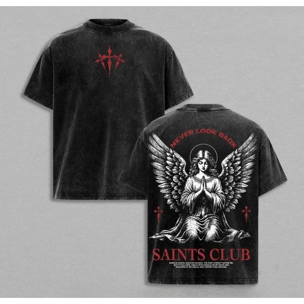 Trendiges Y2k T-Shirt Gothic Vintage Gewaschenes Oversized T-Shirt Für Herrenkleidung Sommer Kurzarm Reine Baumwolle Oberteile