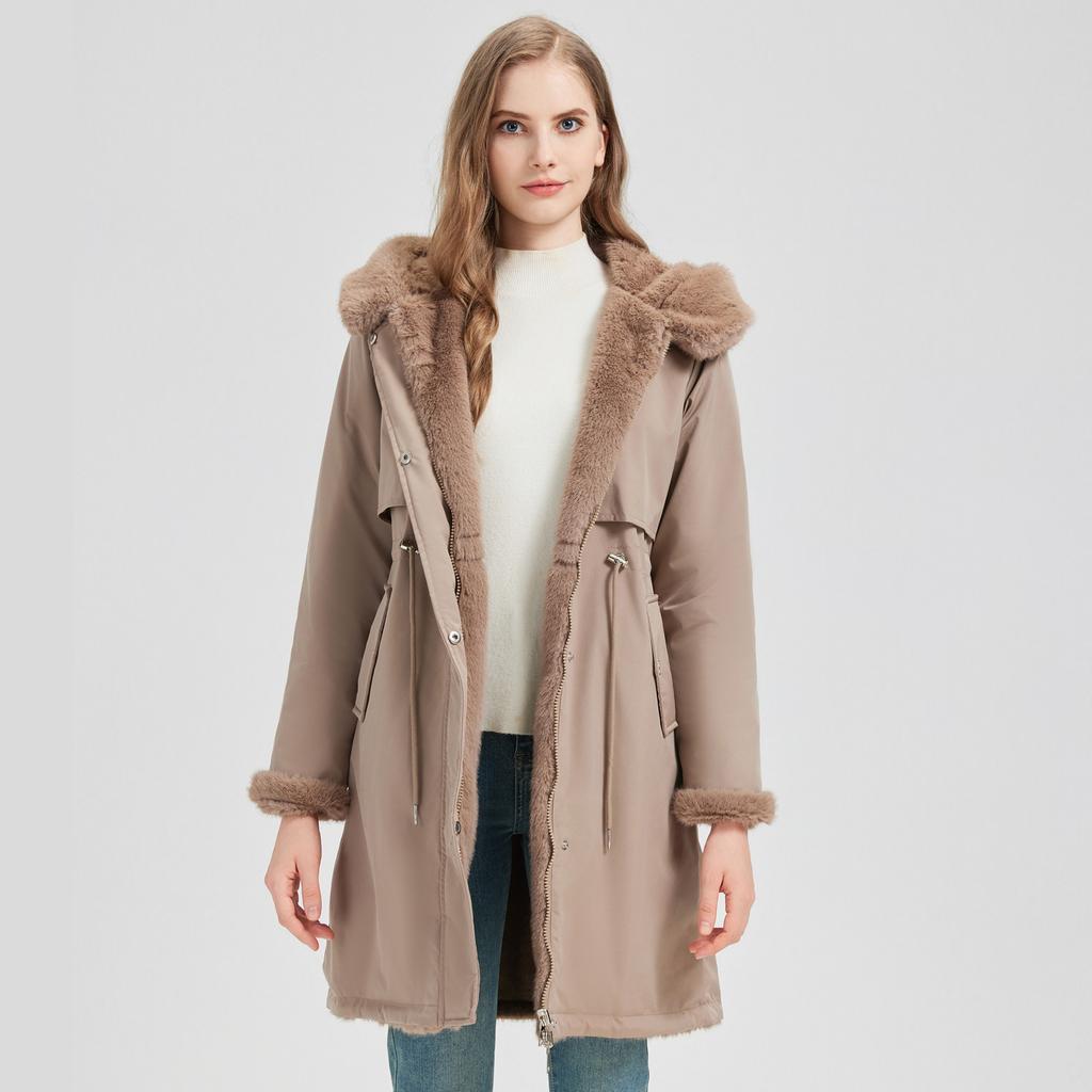 Two-sided Wearing Large Fur Collar Mid-length Fleece-lined Parkas Women's Cotton-padded Coat Thickened Jacket