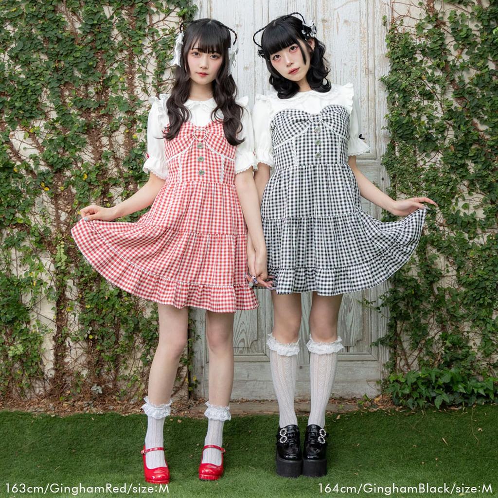 Yumetenbou Mass-Produced Clothing [Dear My Love] Casual Dress, Round Collar, Bustiered Dress, Women's, Gingham Black, Yumetenbou