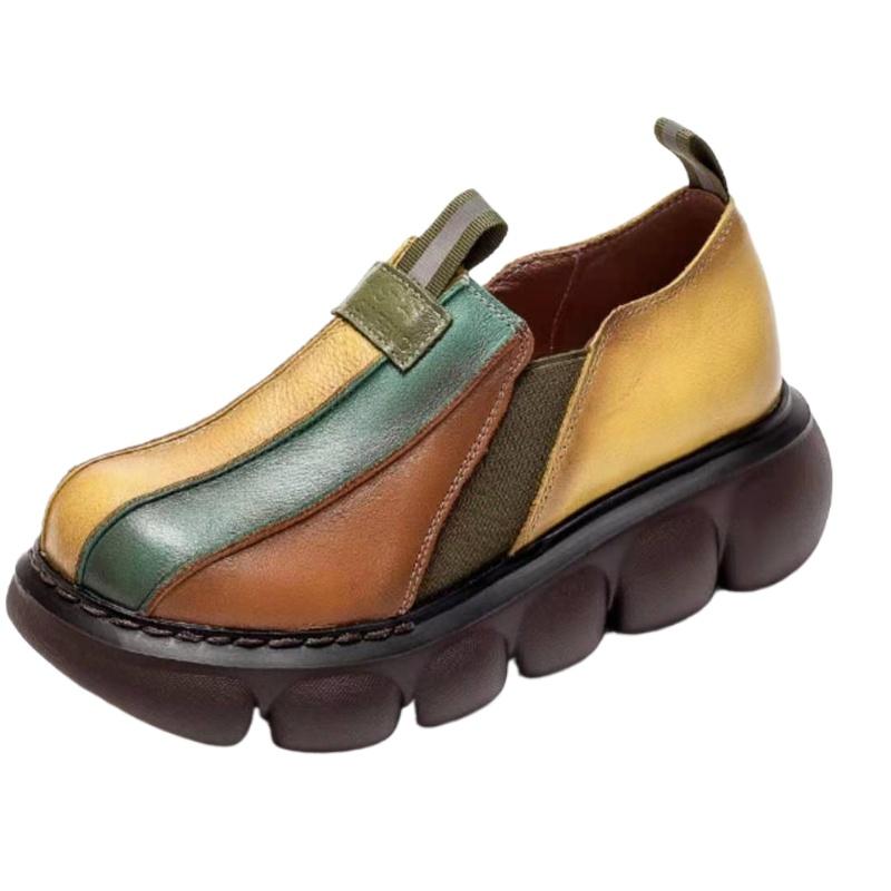 

2024 Осень Новая мода Этнический стиль ретро ручной работы цвета радуги женские толстые подошвы торт повседневные туфли 40 жёлтый