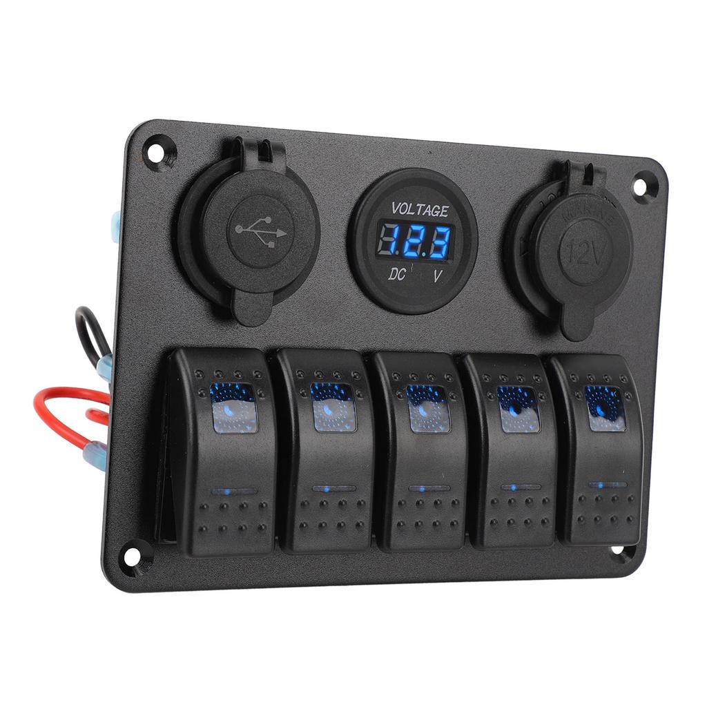 Spínací panel DC 12 až 24V 5 spínačů Hliníková slitina IP65 Voděodolný Předem zapojený Kolébkový spínací panel