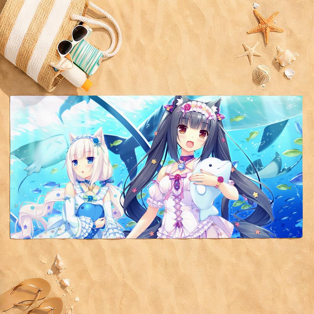 N-Nekopara Шокола Ваниль Кавайное Полотенце Быстросохнущее Впитывающее Пляжное Полотенце для Спорта, Фитнеса, Плавания и Активного Отдыха W30*H60(CM)