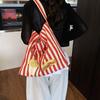 Korean casual lazy style canvas bag women's 2025 new large-capacity striped bucket bag fashionable shoulder bag