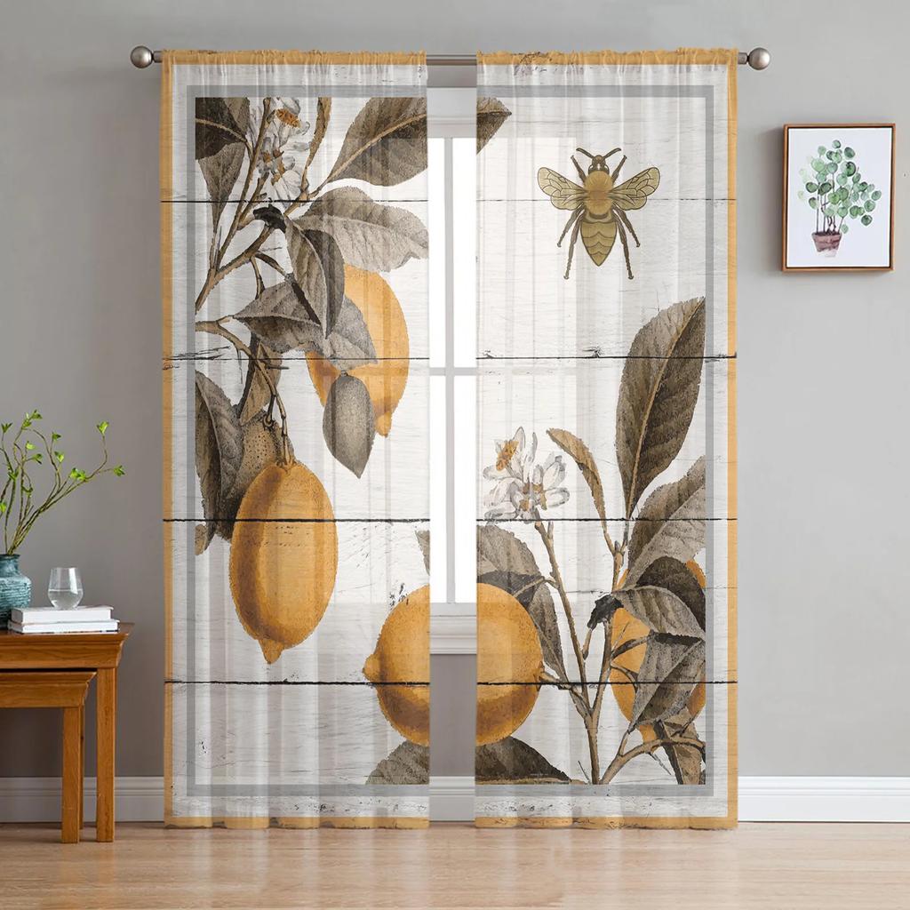 Modern Bee Azalea Retro Flower Tulle Curtains Living Room Bedroom Decoration Chiffon Voile Kitchen Window Curtain With Sheer Polyester Perfect For