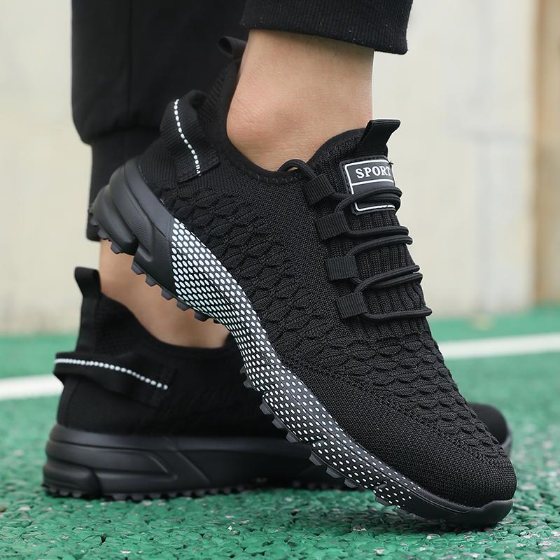 Men Sports Shoe Summer Mesh Breathable Lightweight Running Sneakers Youth Running Sports Leisure Flat Bottomed Lace Up Sneakers