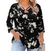 Blusa Floral Feminina Plus Size com Manga Três Quartos, Blusa Casual, Túnica de Corte Amplo para Primavera Verão, Uso Diário, Trabalho e Saídas