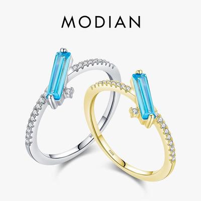 MODIAN 925 Sterling Silver Rings for Women Dating Party Daily Life Sky Blue Zirconia Ring Fine Jewelry Gift