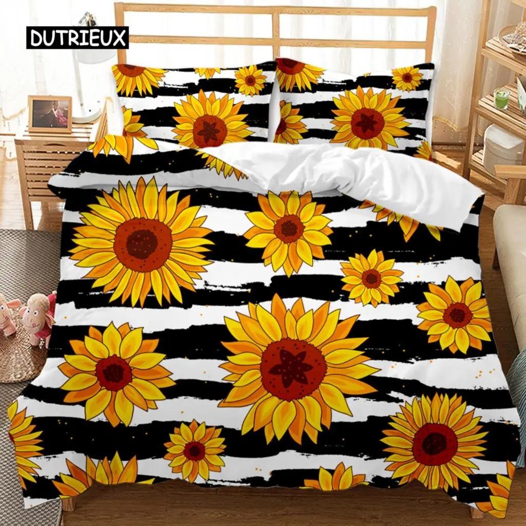 Sunflower Duvet Cover Set Girly Yellow Floral Print Twin Comforter Cover Women Blossom Flowers