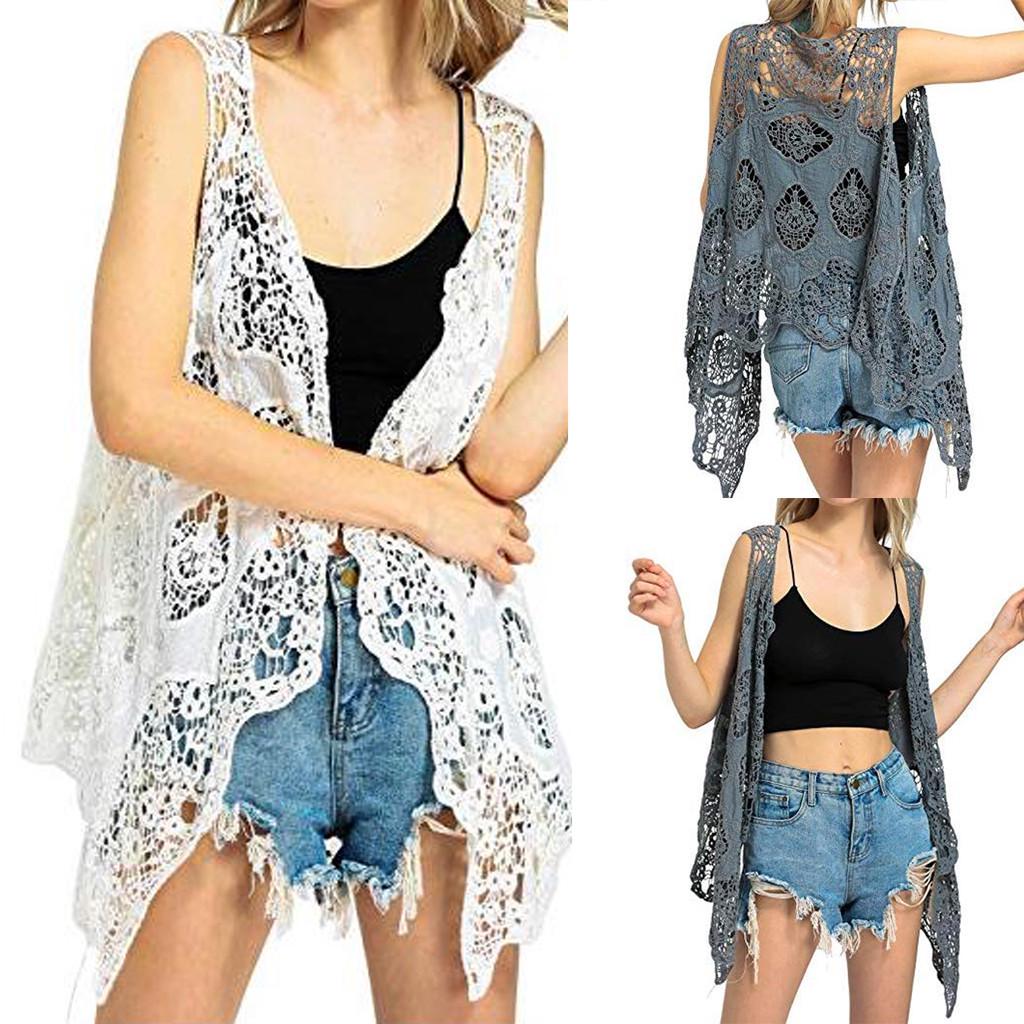 Women Fashion Summer Open  Cardigan Crochet Vest Blouse Top