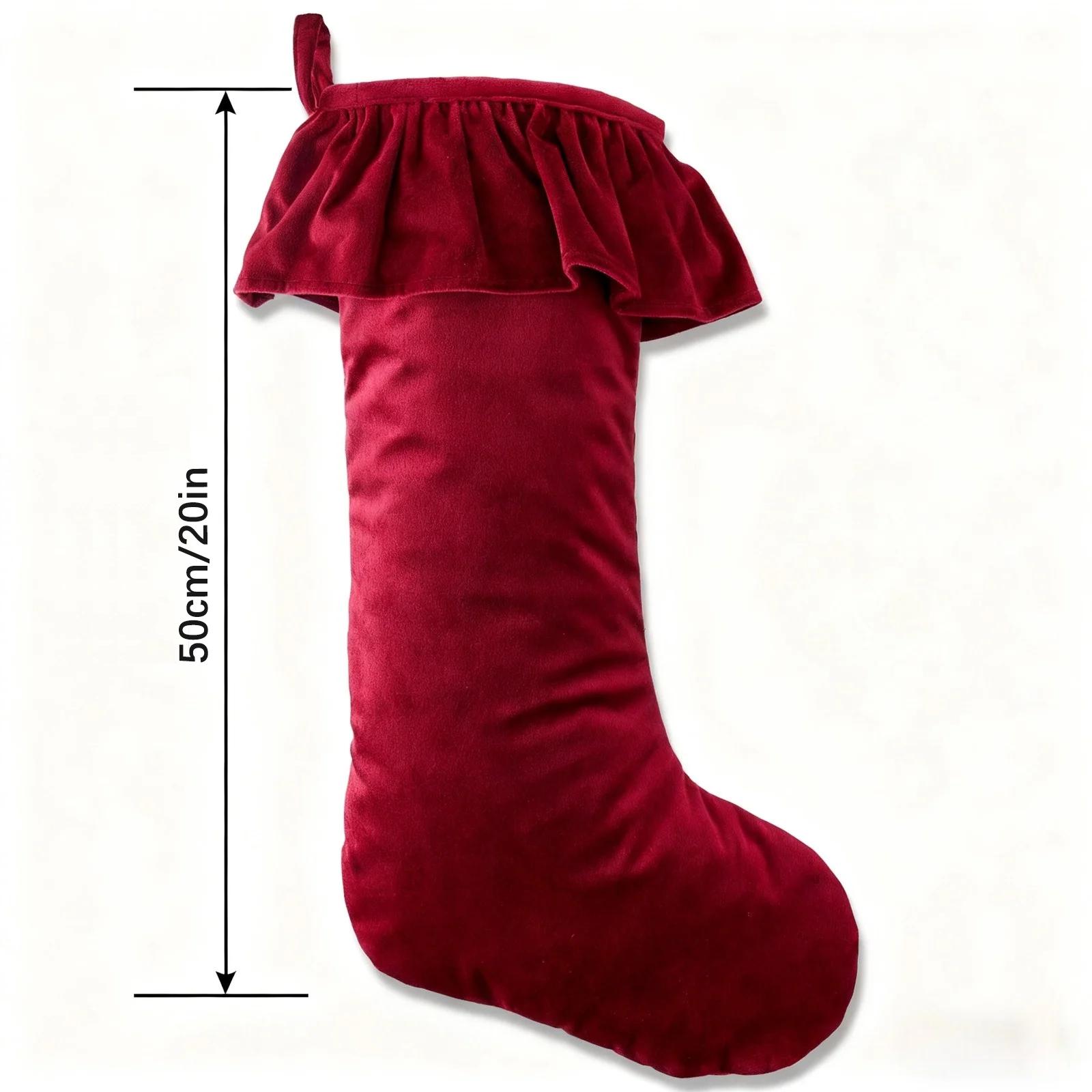

Velvet Christmas Stocking Holiday Treat Bag Decorations Family Stockings For Christmas Tree Fireplace Mantel Hanging Ornament 50cm червоний