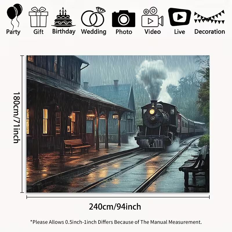 

2D Steam Engine Railway Station Backdrop for Party & Decoration 47.2x31.5inch/120*80cm