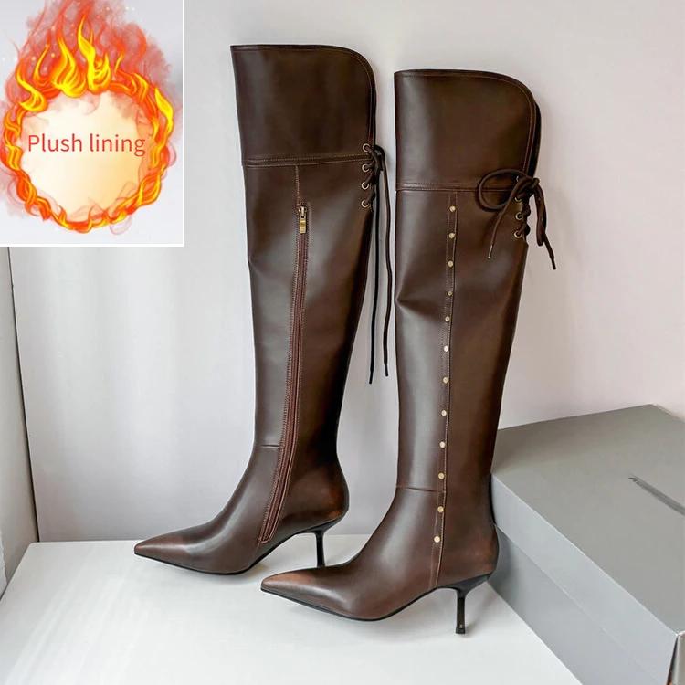 Fashion New Two Ways of Wearing Cowhide Cross Strap Over The Knee Boots Sexy Hot Girl Pole Dance 7cm High Heels Knight Boots Size 33-40